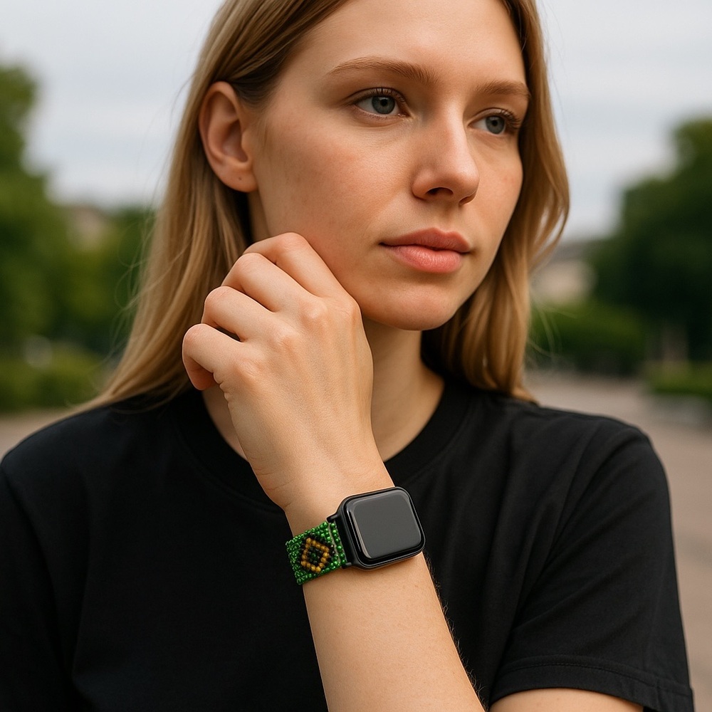 Hand Crafted Beaded Apple Watch Band Green